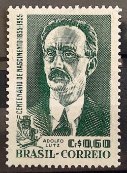 C 371 Selo Centenario Adolpho Lutz Medico Medicina Ciencia Oculos Microscopio 1955