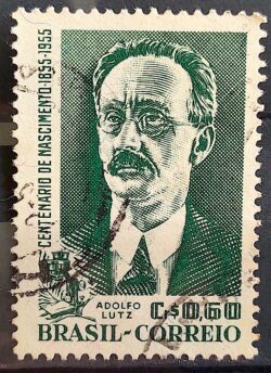 C 371 Selo Centenario Adolpho Lutz Medico Medicina Ciencia Oculos Microscopio 1955 Circulado 2