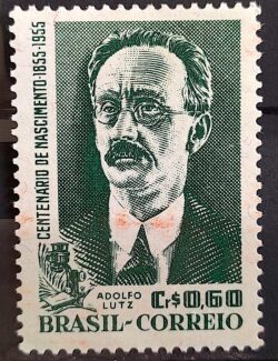 C 371 Selo Centenario Adolpho Lutz Medico Medicina Ciencia Oculos Microscopio 1955 Circulado 4