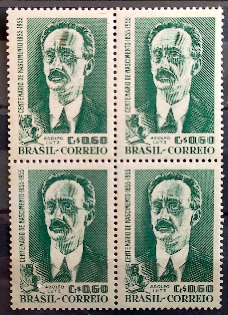 C 371 Selo Centenario Adolpho Lutz Medico Medicina Ciencia Oculos Microscopio 1955 Quadra