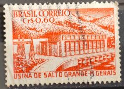 C 373 Selo Usina Hidreletrica de Salto Grande Minas Gerais 1956 Circulado 2