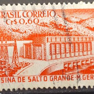 C 373 Selo Usina Hidreletrica de Salto Grande Minas Gerais 1956 Circulado 2