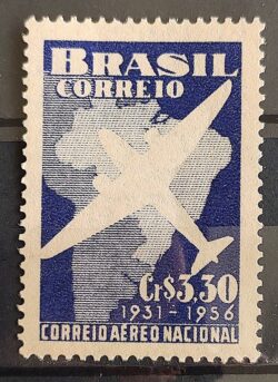 C 377 Selo Correio Aereo Nacional Aviao Mapa 1956 1