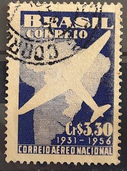 C 377 Selo Correio Aereo Nacional Aviao Mapa 1956 Circulado 1