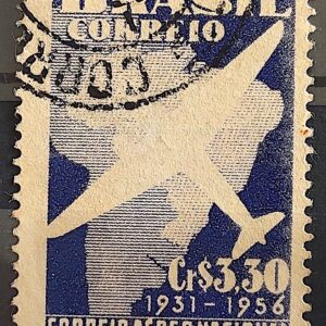C 377 Selo Correio Aereo Nacional Aviao Mapa 1956 Circulado 1