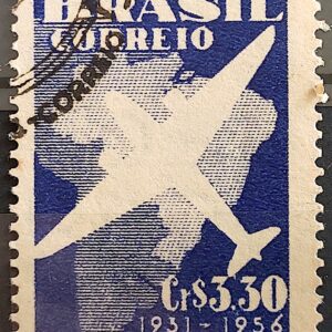 C 377 Selo Correio Aereo Nacional Aviao Mapa 1956 Circulado 10