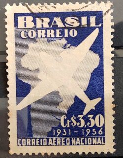 C 377 Selo Correio Aereo Nacional Aviao Mapa 1956 Circulado 12