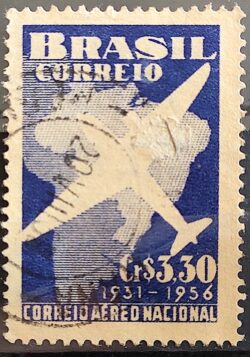 C 377 Selo Correio Aereo Nacional Aviao Mapa 1956 Circulado 13