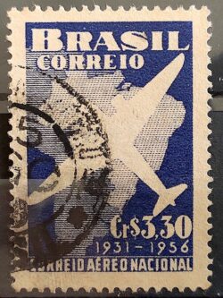 C 377 Selo Correio Aereo Nacional Aviao Mapa 1956 Circulado 15