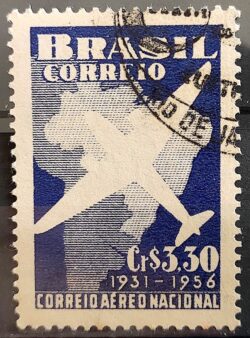 C 377 Selo Correio Aereo Nacional Aviao Mapa 1956 Circulado 16