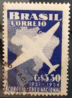 C 377 Selo Correio Aereo Nacional Aviao Mapa 1956 Circulado 18