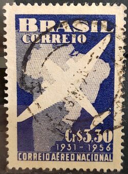 C 377 Selo Correio Aereo Nacional Aviao Mapa 1956 Circulado 19