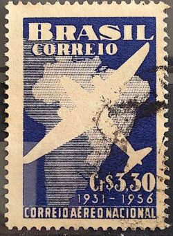 C 377 Selo Correio Aereo Nacional Aviao Mapa 1956 Circulado 2
