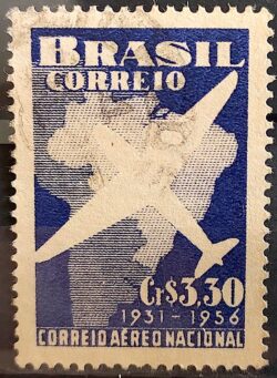 C 377 Selo Correio Aereo Nacional Aviao Mapa 1956 Circulado 20