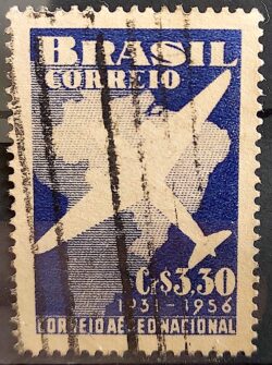 C 377 Selo Correio Aereo Nacional Aviao Mapa 1956 Circulado 21