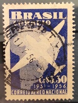 C 377 Selo Correio Aereo Nacional Aviao Mapa 1956 Circulado 22