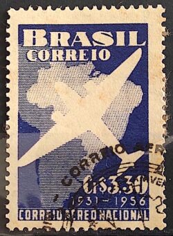 C 377 Selo Correio Aereo Nacional Aviao Mapa 1956 Circulado 23