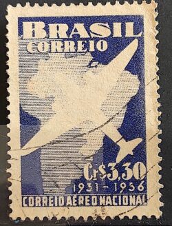 C 377 Selo Correio Aereo Nacional Aviao Mapa 1956 Circulado 25