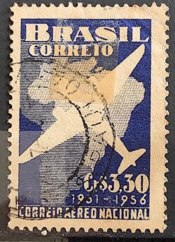 C 377 Selo Correio Aereo Nacional Aviao Mapa 1956 Circulado 26