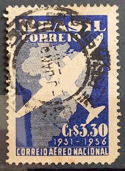 C 377 Selo Correio Aereo Nacional Aviao Mapa 1956 Circulado 27