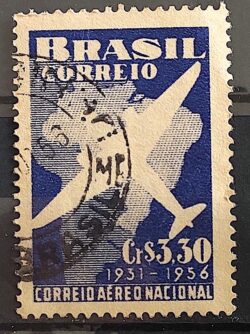 C 377 Selo Correio Aereo Nacional Aviao Mapa 1956 Circulado 28