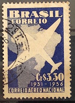 C 377 Selo Correio Aereo Nacional Aviao Mapa 1956 Circulado 29