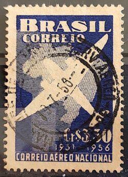 C 377 Selo Correio Aereo Nacional Aviao Mapa 1956 Circulado 3