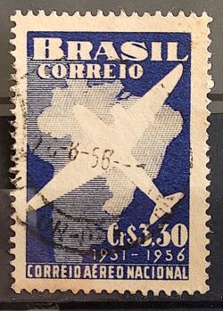 C 377 Selo Correio Aereo Nacional Aviao Mapa 1956 Circulado 30