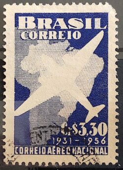 C 377 Selo Correio Aereo Nacional Aviao Mapa 1956 Circulado 4