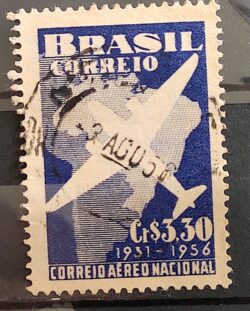 C 377 Selo Correio Aereo Nacional Aviao Mapa 1956 Circulado 6