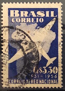 C 377 Selo Correio Aereo Nacional Aviao Mapa 1956 Circulado 7