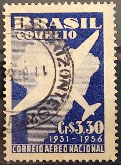 C 377 Selo Correio Aereo Nacional Aviao Mapa 1956 Circulado 8