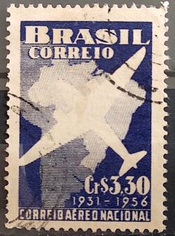C 377 Selo Correio Aereo Nacional Aviao Mapa 1956 Circulado 9