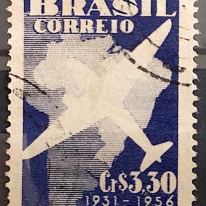 C 377 Selo Correio Aereo Nacional Aviao Mapa 1956 Circulado 9