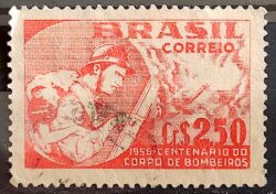 C 378 Selo Centenario Bombeiros Rio de Janeiro 1956 Circulado 1