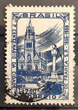 C 379 Selo Centenario Cidade Franca Igreja Religiao 1956 Circulado1