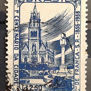 C 379 Selo Centenario Cidade Franca Igreja Religiao 1956 Circulado1