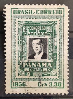 C 384 Selo Congresso de Panama Presidente Juscelino Kubitschek JK 1956 Circulado 1