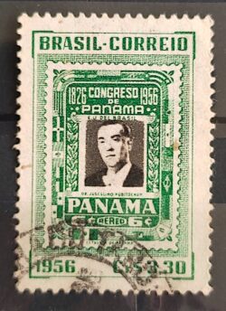 C 384 Selo Congresso de Panama Presidente Juscelino Kubitschek JK 1956 Circulado 3