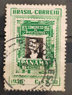 C 384 Selo Congresso de Panama Presidente Juscelino Kubitschek JK 1956 Circulado 4
