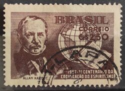 C 387 Selo Centenario da Codificacao do Espiritismo Religiao Mapa Allan Kardec 1957 Circulado 3