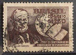 C 387 Selo Centenario da Codificacao do Espiritismo Religiao Mapa Allan Kardec 1957 Circulado 6