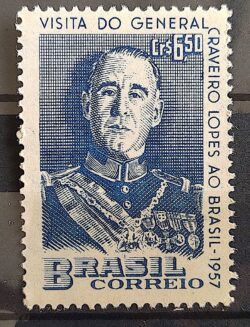 C 389 Selo Visita do Presidente Portugal General Craveiro Lopes Militar 1957