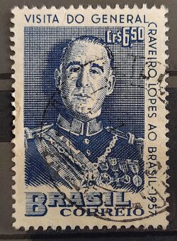 C 389 Selo Visita do Presidente Portugal General Craveiro Lopes Militar 1957 Circulado 1