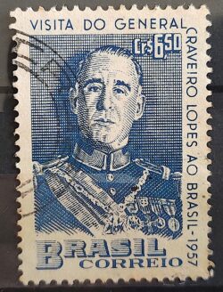 C 389 Selo Visita do Presidente Portugal General Craveiro Lopes Militar 1957 Circulado 2