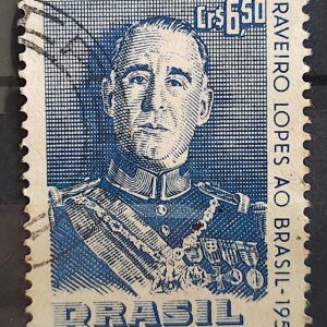 C 389 Selo Visita do Presidente Portugal General Craveiro Lopes Militar 1957 Circulado 2
