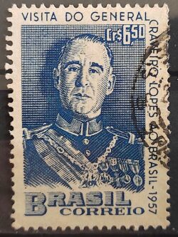 C 389 Selo Visita do Presidente Portugal General Craveiro Lopes Militar 1957 Circulado 3