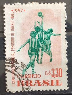 C 393 Selo Campeonato Mundial Feminino de Basquete Mulher 1957 Circulado 3