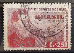 C 394 Selo Centenario Cidade de Sao Carlos Conde do Pinhal Personalidade 1957 Circulado 1