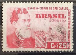 C 394 Selo Centenario Cidade de Sao Carlos Conde do Pinhal Personalidade 1957 Circulado 2